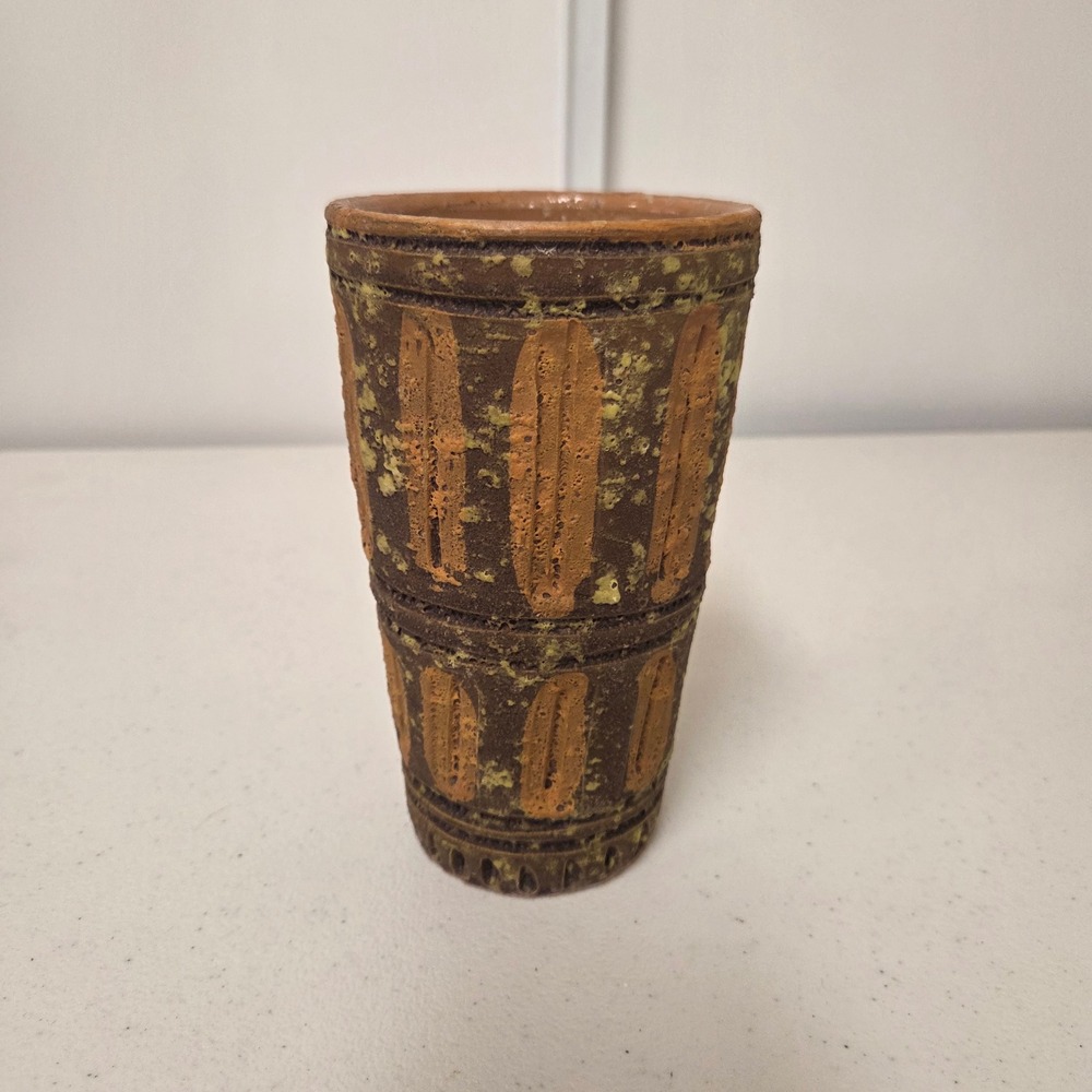 Vintage Italian Brutalist Terracotta Vase Mid Century Modern Textured Pottery